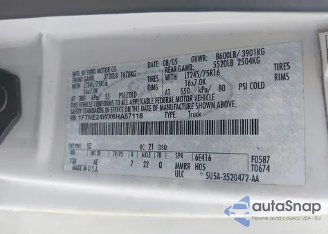 2006 Ford E-250 Commercial/Recreational from USA, damaged, VIN 1FTNE24WX6HA67118